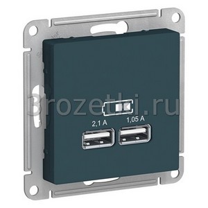 3rozetki.ru - Systeme Electric - AtlasDesign - [ATN000833] Розетка USB 2x1500mA (изумруд).