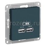 [ATN000833] Розетка USB 2x1500mA (изумруд) <Systeme Electric-AtlasDesign>