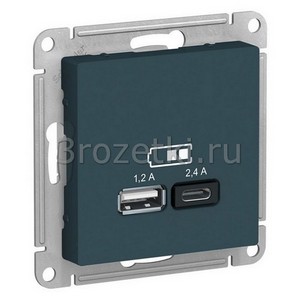 3rozetki.ru - Systeme Electric - AtlasDesign - [ATN000839] Розетка USB 2x1500mA (изумруд).