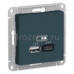 [ATN000839] Розетка USB 2x1500mA (изумруд) <Systeme Electric-AtlasDesign>