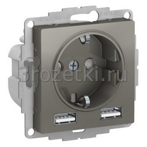 3rozetki.ru - Systeme Electric - AtlasDesign - [ATN000930] Розетка SCHUKO с з/к с USB A+A (сталь).