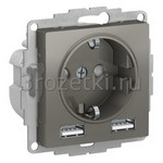 [ATN000930] Розетка SCHUKO с з/к с USB A+A (сталь) <Systeme Electric-AtlasDesign>