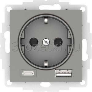 3rozetki.ru - Systeme Electric - AtlasDesign - [ATN000932] Розетка SCHUKO с з/к с USB A+C (сталь).