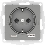 [ATN000932] Розетка SCHUKO с з/к с USB A+C (сталь) <Systeme Electric-AtlasDesign>