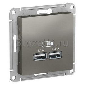 3rozetki.ru - Systeme Electric - AtlasDesign - [ATN000933] Розетка USB 2x1500mA (сталь).