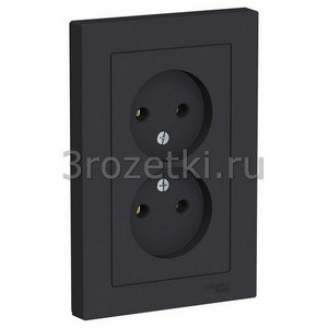 3rozetki.ru - Schneider Electric - [ATN001020] ATLASDESIGN РОЗЕТКА двойная без заземления,16А, в сборе, КАРБОН ().