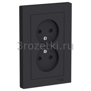 3rozetki.ru - Schneider Electric - [ATN001022] ATLASDESIGN РОЗЕТКА двойная без заземления со шторками,16А, в сборе, КАРБОН ().