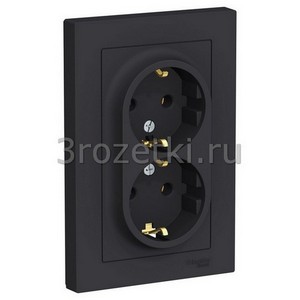 3rozetki.ru - Schneider Electric - [ATN001024] ATLASDESIGN РОЗЕТКА двойная с заземлением, 16А, в сборе, КАРБОН ().