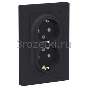 3rozetki.ru - Schneider Electric - [ATN001026] ATLASDESIGN РОЗЕТКА двойная с заземлением со шторками, 16А, в сборе, КАРБОН ().