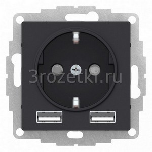 3rozetki.ru - Systeme Electric - AtlasDesign - [ATN001030] Розетка SCHUKO с з/к с USB A+A (карбон).