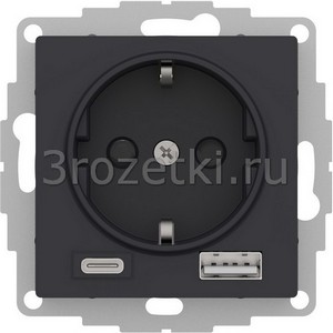 3rozetki.ru - Systeme Electric - AtlasDesign - [ATN001032] Розетка SCHUKO с з/к с USB A+C (карбон).