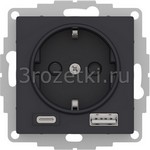 [ATN001032] Розетка SCHUKO с з/к с USB A+C (карбон) <Systeme Electric-AtlasDesign>