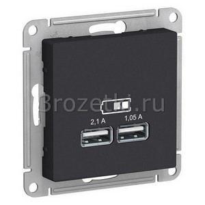 3rozetki.ru - Systeme Electric - AtlasDesign - [ATN001033] Розетка USB 2x1500mA (карбон).