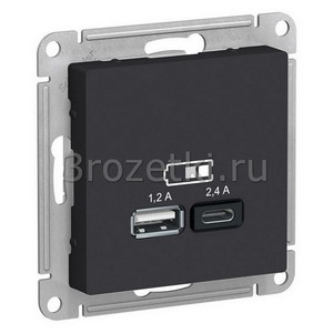 3rozetki.ru - Systeme Electric - AtlasDesign - [ATN001039] Розетка USB 2x1500mA (карбон).