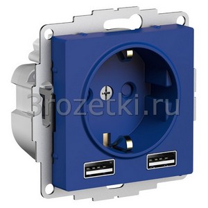 3rozetki.ru - Systeme Electric - AtlasDesign - [ATN001130] Розетка SCHUKO с з/к с USB A+A (аквамарин).