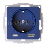 [ATN001132] Розетка SCHUKO с з/к с USB A+C (аквамарин) <Systeme Electric-AtlasDesign>