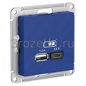 3rozetki.ru - Systeme Electric - AtlasDesign - [ATN001139] Розетка USB 2x1500mA (аквамарин).