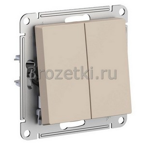 3rozetki.ru - Systeme Electric - AtlasDesign - [ATN001217] Кнопка без фиксации 2-клавишная 2НО (песочный).