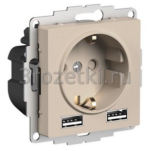 3rozetki.ru - Systeme Electric - AtlasDesign - [ATN001230] Розетка SCHUKO с з/к с USB A+A (песочный).