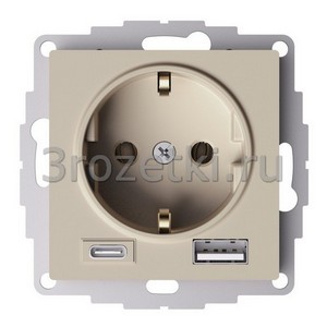 3rozetki.ru - Systeme Electric - AtlasDesign - [ATN001232] Розетка SCHUKO с з/к с USB A+C (песочный).