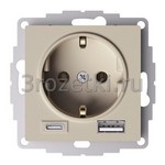 [ATN001232] Розетка SCHUKO с з/к с USB A+C (песочный) <Systeme Electric-AtlasDesign>