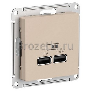 3rozetki.ru - Systeme Electric - AtlasDesign - [ATN001233] Розетка USB 2x1500mA (песочный).