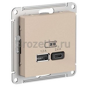 3rozetki.ru - Systeme Electric - AtlasDesign - [ATN001239] Розетка USB 2x1500mA (песочный).