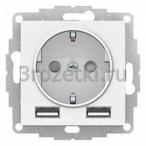 3rozetki.ru - Systeme Electric - AtlasDesign - [ATN001330] Розетка SCHUKO с з/к с USB A+A (лотос).