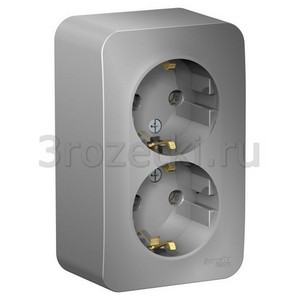 3rozetki.ru - Schneider Electric - [BLNRA010213] BLANCA О/У РОЗЕТКА двойная с заземл. без штор. ИЗОЛ.ПЛ.,16А, 250В, АЛЮМИНИЙ ().
