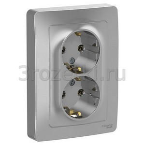 3rozetki.ru - Schneider Electric - [BLNRS001023] BLANCA С/У РОЗЕТКА двойная с заземлением без шторок, 16А, 250В, АЛЮМИНИЙ ().