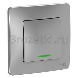 3rozetki.ru - Schneider Electric - [BLNVS010113] BLANCA С/У 1-клавишный ВЫКЛЮЧАТЕЛЬ (cх.1) с подсв., 10А, 250B, АЛЮМИНИЙ ().