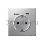 [GAL000332] Розетка SCHUKO с з/к с USB A+C (алюминий) <Systeme Electric-Atlas ArtGallery>