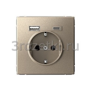 3rozetki.ru - Systeme Electric - Atlas ArtGallery - [GAL000532] Розетка SCHUKO с з/к с USB A+C (шампань).