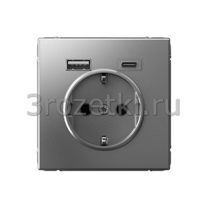 3rozetki.ru - Systeme Electric - Atlas ArtGallery - [GAL000932] Розетка SCHUKO с з/к с USB A+C (сталь).