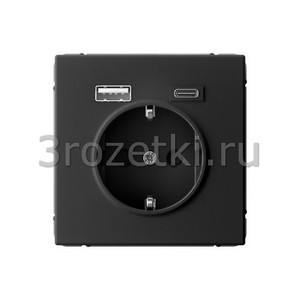 3rozetki.ru - Systeme Electric - Atlas ArtGallery - [GAL001032] Розетка SCHUKO с з/к с USB A+C (карбон).