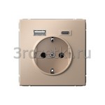 [GAL001232] Розетка SCHUKO с з/к с USB A+C (песочный) <Systeme Electric-Atlas ArtGallery>