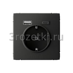 3rozetki.ru - Systeme Electric - Atlas ArtGallery - [GAL001432] Розетка SCHUKO с з/к с USB A+C (базальт).