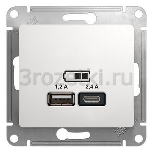 3rozetki.ru - Schneider Electric - [GSL000139] GLOSSA USB РОЗЕТКА A+С, 5В/2,4 А, 2х5В/1,2 А, механизм, БЕЛЫЙ ().