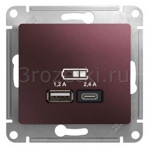 3rozetki.ru - Schneider Electric - [GSL001139] GLOSSA USB РОЗЕТКА A+С, 5В/2,4А, 2х5В/1,2 А, механизм, БАКЛАЖАНОВЫЙ ().