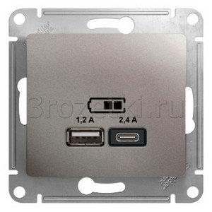 3rozetki.ru - Schneider Electric - [GSL001239] GLOSSA USB РОЗЕТКА A+С, 5В/2,4А, 2х5В/1,2 А, механизм, ПЛАТИНА ().