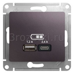 3rozetki.ru - Schneider Electric - [GSL001439] GLOSSA USB РОЗЕТКА A+С, 5В/2,4А, 2х5В/1,2 А, механизм, СИРЕНЕВЫЙ ТУМАН ().